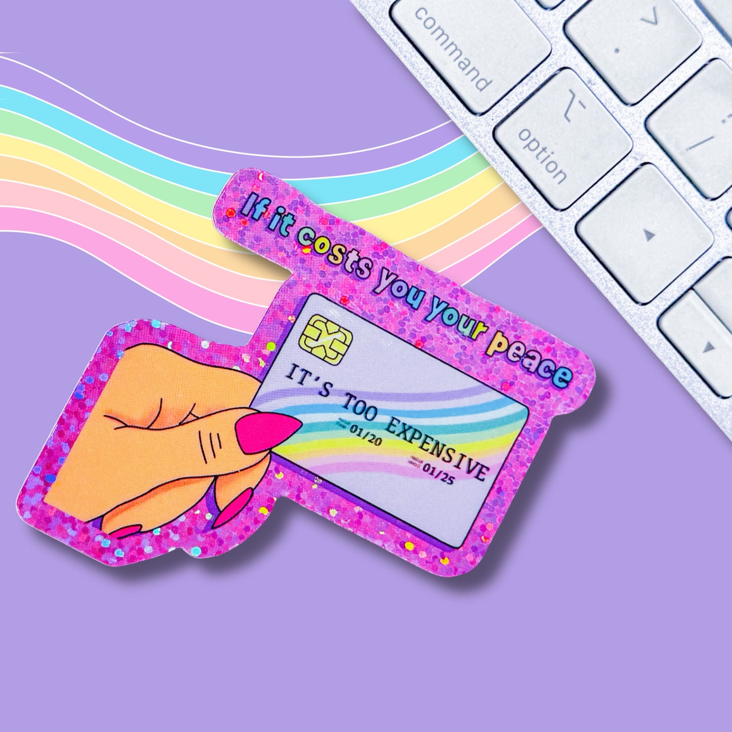 “If It Costs You Your Peace, It’s too expensive” Inspiring Quote Holographic Sparkle Planner Sticker Laptop Decal