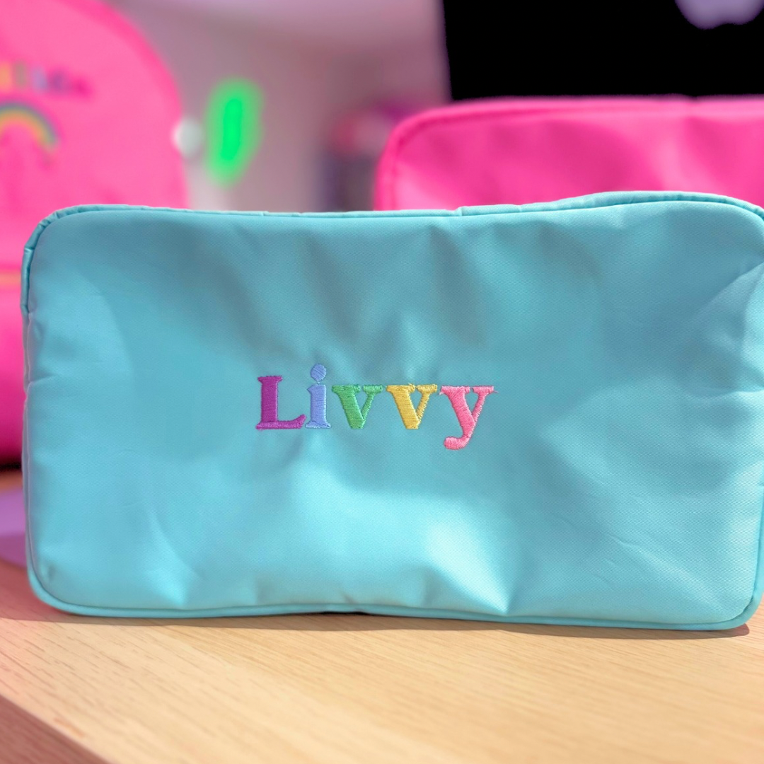 Personalised Rainbow Embroidered Makeup/Accessory Pouch - Different Sizes available