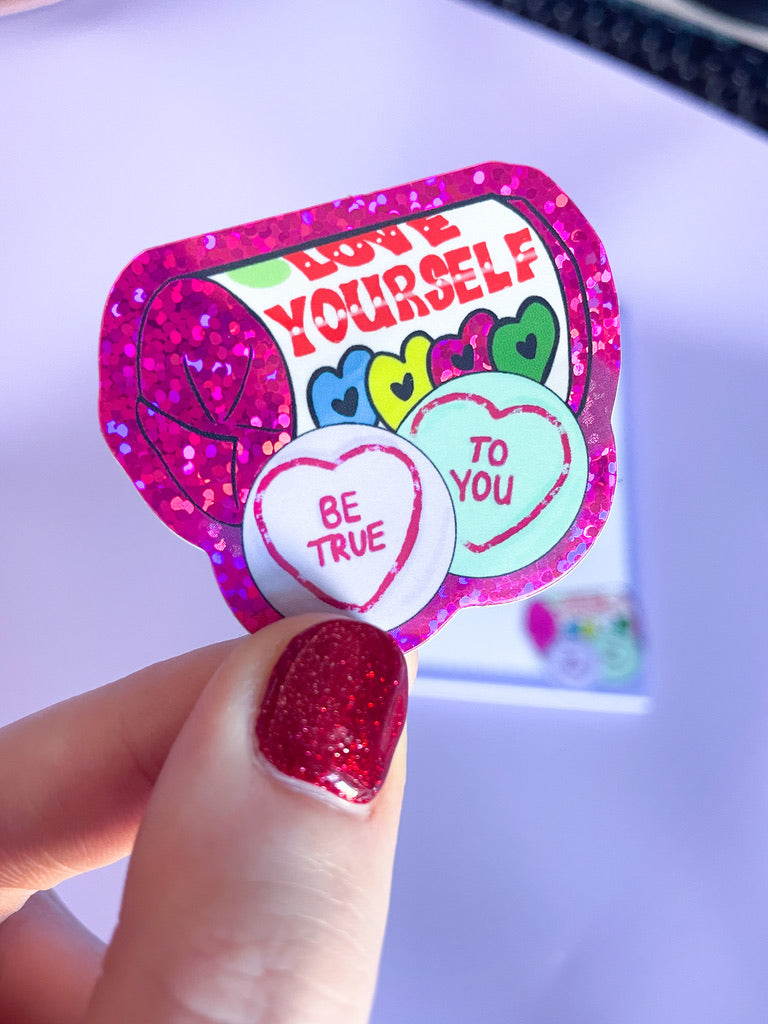 "Love Yourself" Love Hearts Inspired Planner Holographic Sticker Laptop Decal