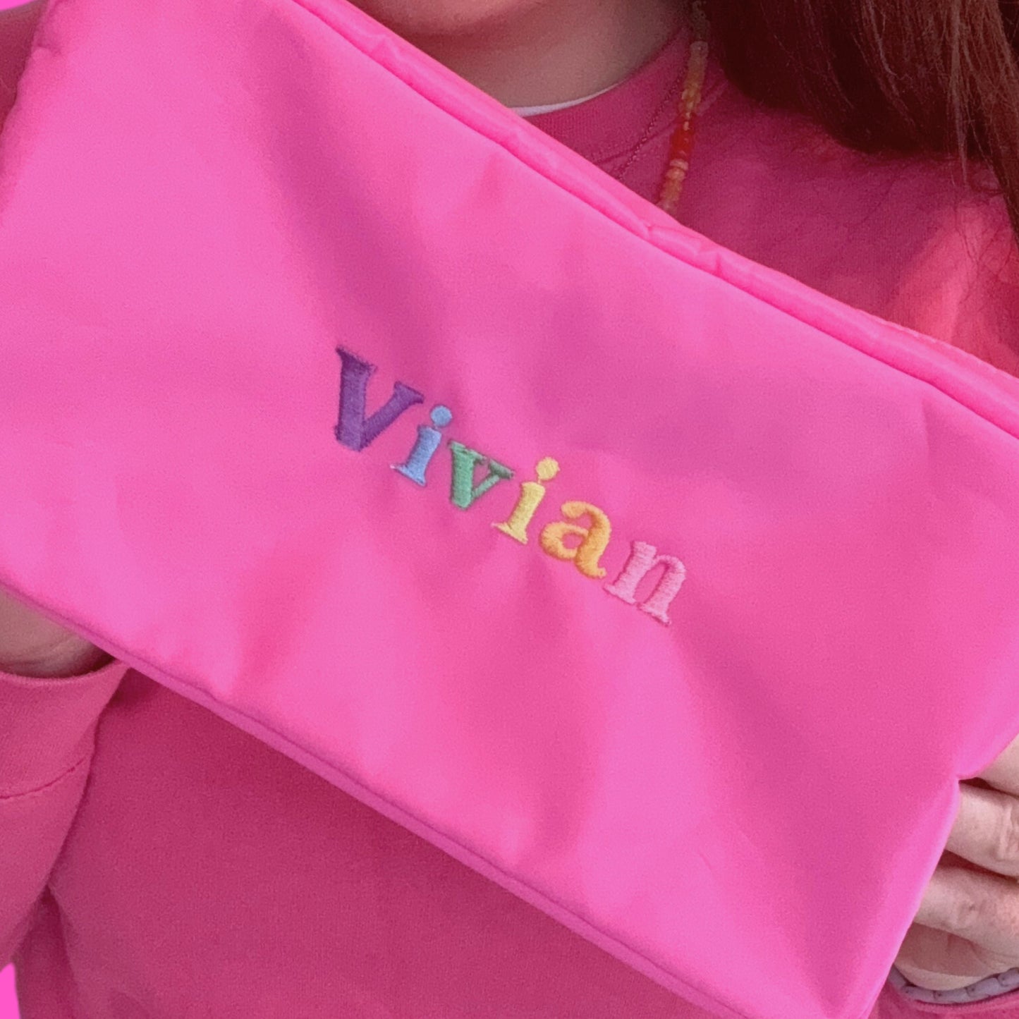 Personalised Rainbow Embroidered Makeup/Accessory Pouch - Different Sizes available