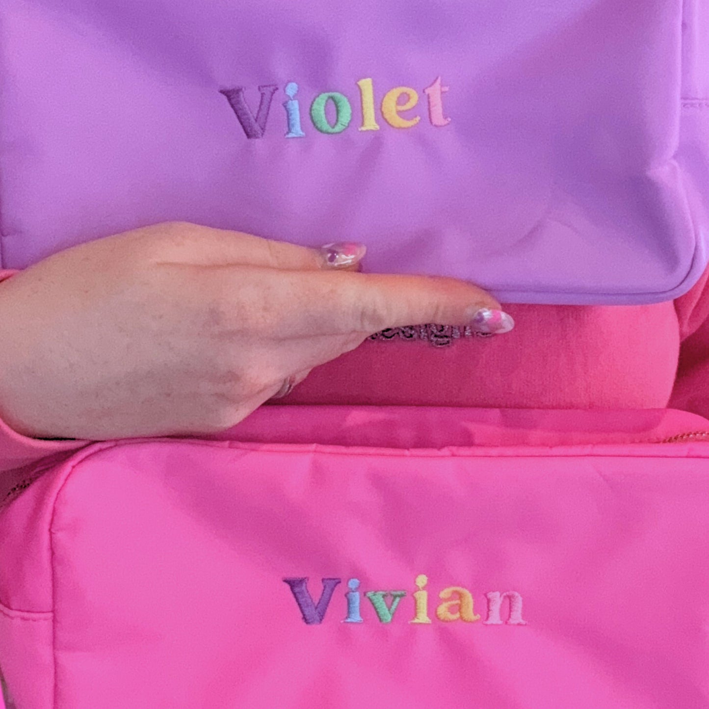 Personalised Rainbow Embroidered Makeup/Accessory Pouch - Different Sizes available