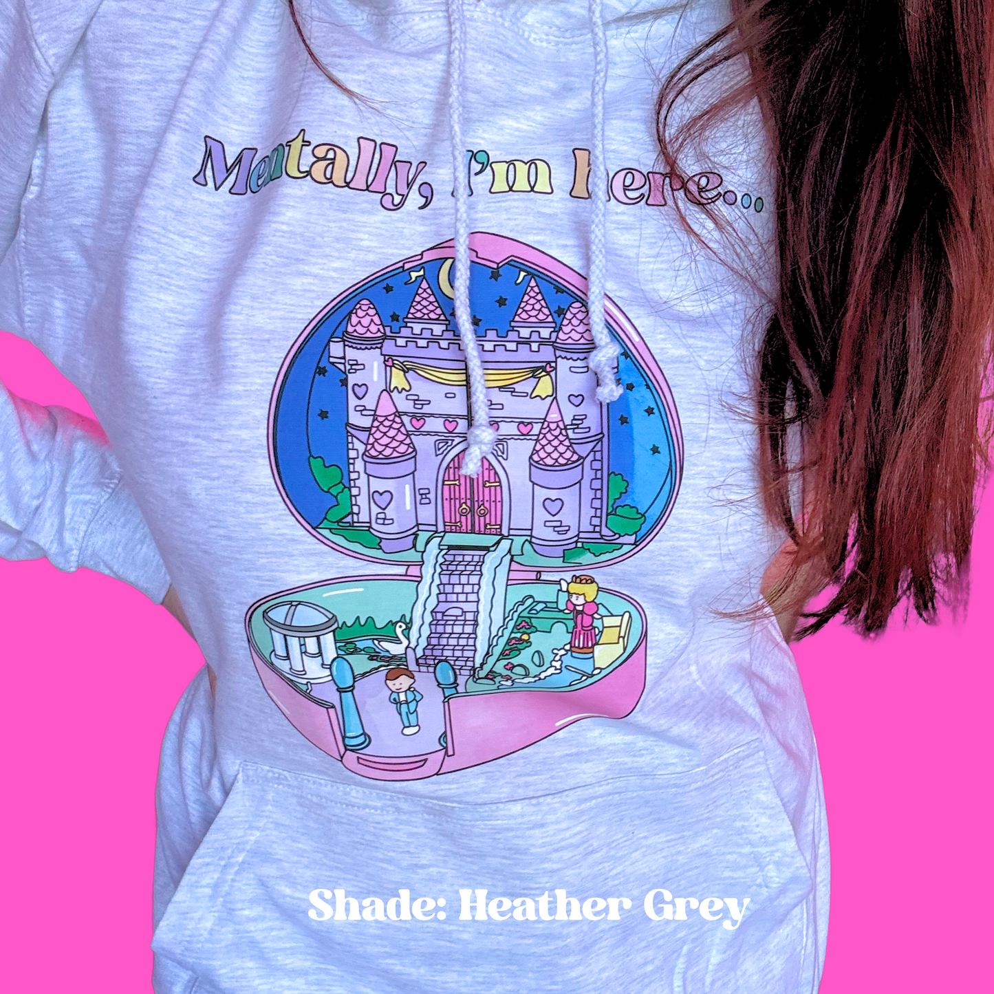 Cosy Colourful Retro Hoodie | Printed Illustration Inspired by 90s Vintage Polly Starlight Castle Compact
