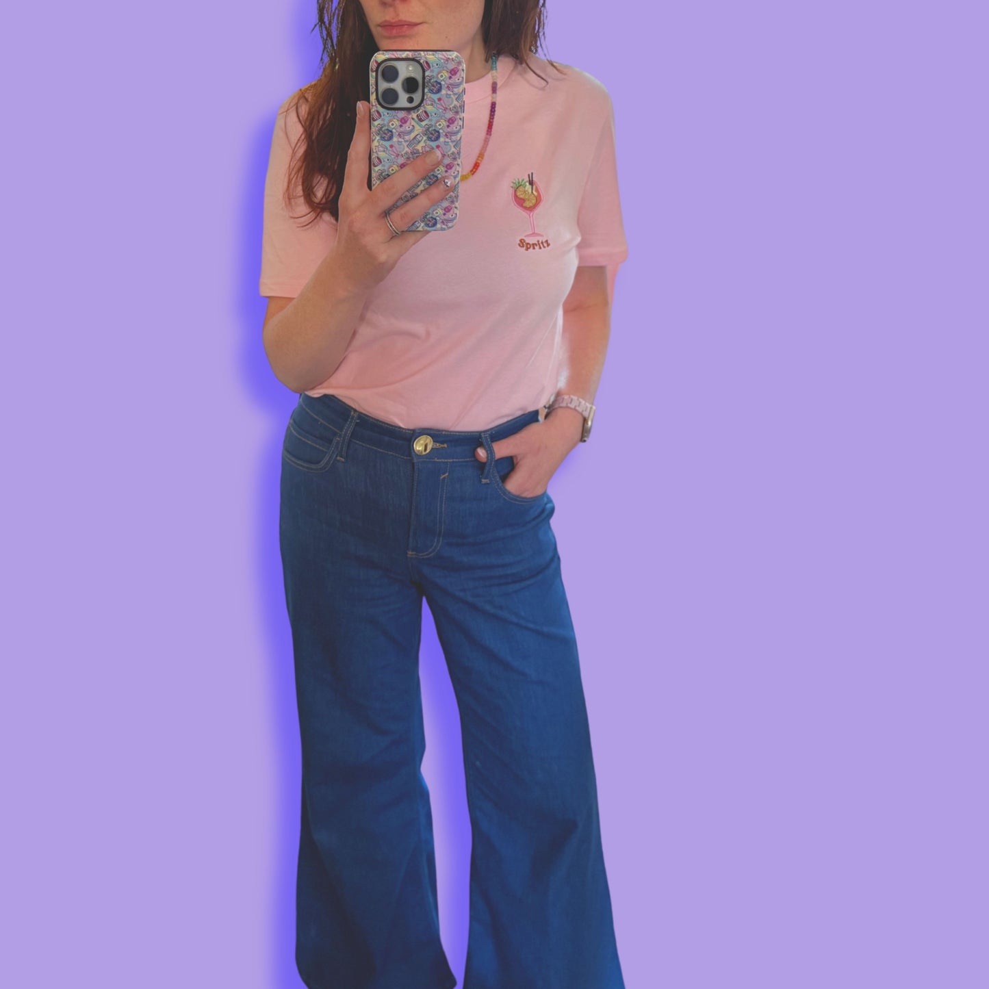 100% Organic Cotton Appliqué Embroidered Aperol Spritz Tee 🧡