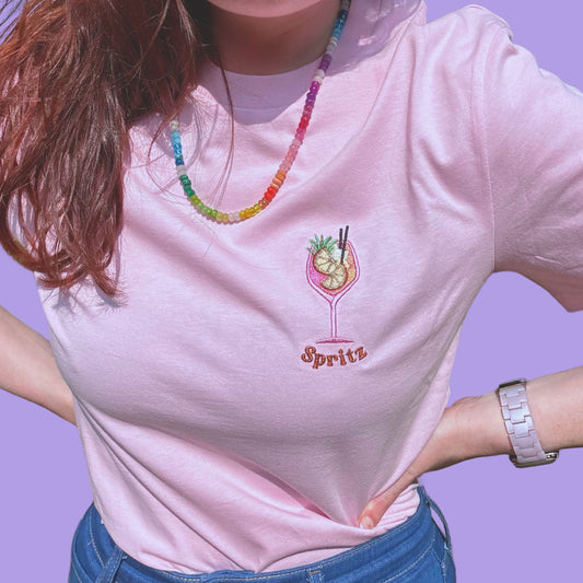 100% Organic Cotton Appliqué Embroidered Aperol Spritz Tee 🧡