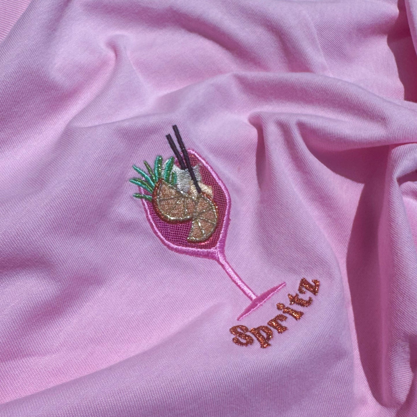 100% Organic Cotton Appliqué Embroidered Aperol Spritz Tee 🧡