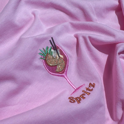 100% Organic Cotton Appliqué Embroidered Aperol Spritz Tee 🧡