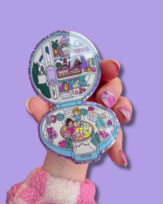 Sticker inspired by 1990’s Bluebird Polly Pocket Ice Skating Party Compact | Illustrated Holographic Sticker/Laptop Decal