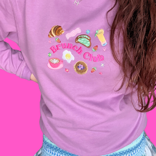 Cosy Colourful  Rainbow "Brunch Club" Embroidered Crew Neck Sweater 🌸🌈 🍳