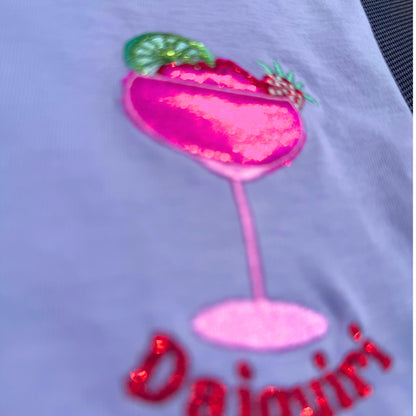 100% Organic Cotton Appliqué Embroidered Strawberry Daiquiri Tee 🍓