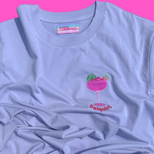 100% Organic Cotton Appliqué Embroidered Strawberry Daiquiri Tee 🍓