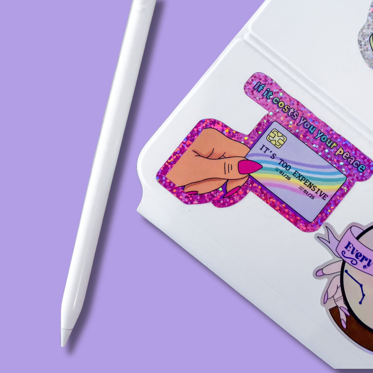 “If It Costs You Your Peace, It’s too expensive” Inspiring Quote Holographic Sparkle Planner Sticker Laptop Decal