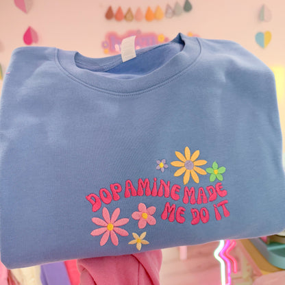 Cosy Colourful  Rainbow Floral ADHD "Dopamine Made Me Do It" Embroidered Crew Neck Sweater 🌸🌈