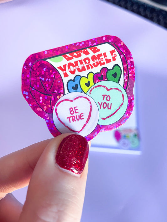 "Love Yourself" Love Hearts Inspired Planner Holographic Sticker Laptop Decal