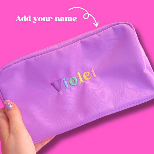 Personalised Rainbow Embroidered Makeup/Accessory Pouch - Different Sizes available