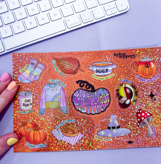 “Stuff I love about Autumn” Holographic Glitter Planner Sticker Laptop Decal Sheet
