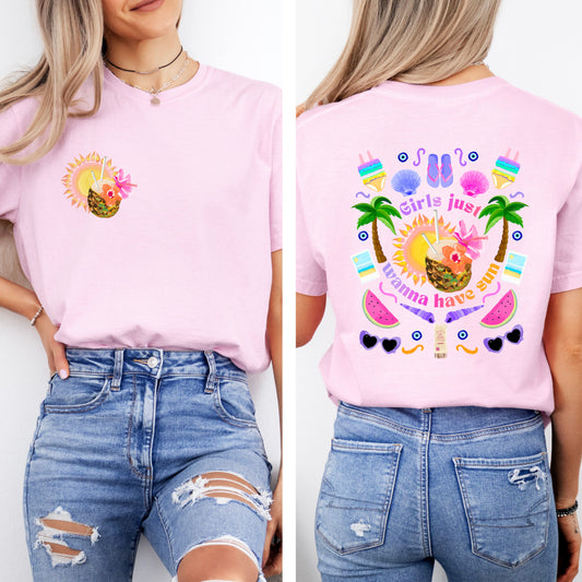 Girls Just Wanna Have Sun ☀️ 100% Organic Cotton Colourful Tee - Medium Fit